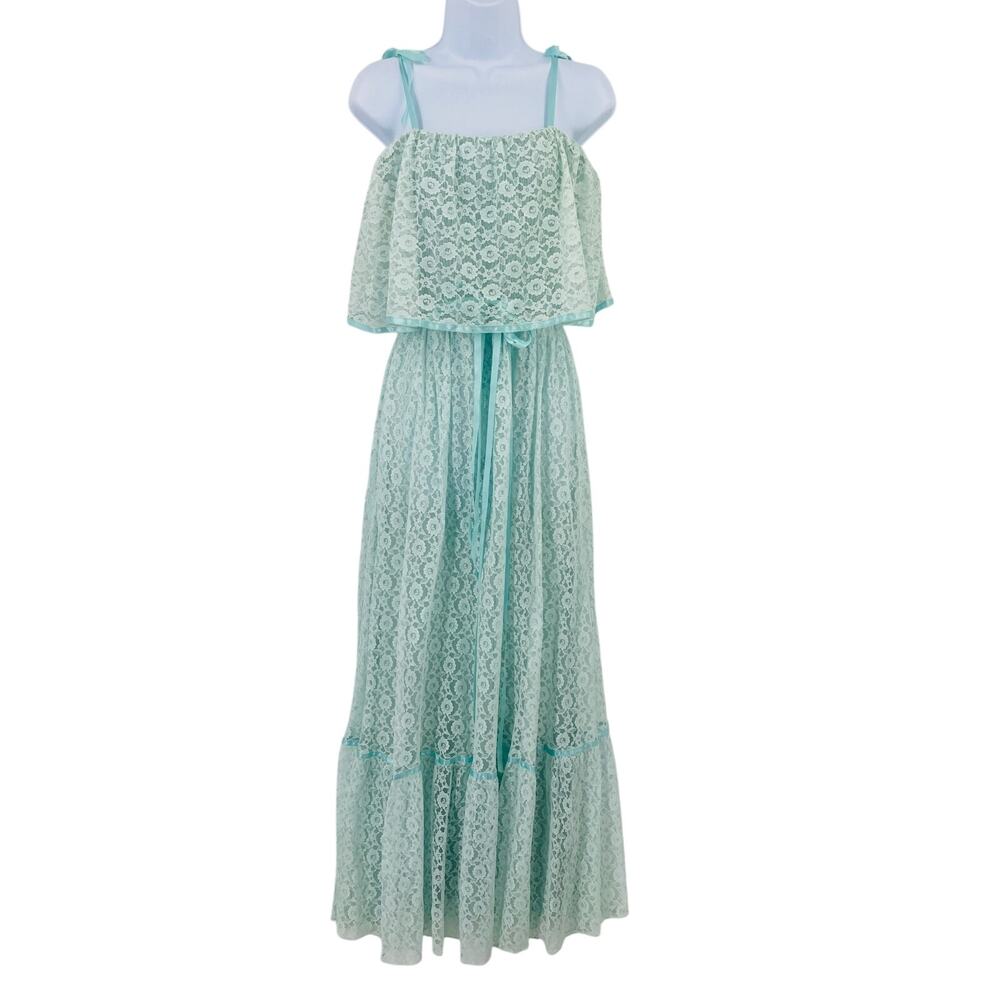 Vintage 70's Candi Jones Blue Lace Layered Gown